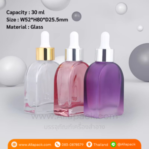P1365 Glass Bottle Oblate with Dropper 30 ml ขวดแก้วดรอปเปอร์ 30 มล