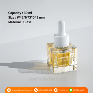 P1339 Square Bottle Glass 30 ml Dropper ขวดแก้วสี่เหลี่ยมดรอปเปอร์ 30 มล