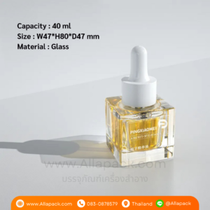 P1341 Square Bottle Glass 40 ml Dropper ขวดแก้วสี่้หลี่ยมดรอปเปอร์ 40 มล