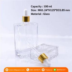 P1258 Square Rectangle Glass Dropper Bottle 100 ml ขวดแก้วสีเหลี่ยมดรอปเปอร์ 100 มล