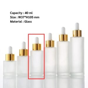 P1093 Clear Frosted Cylinder Bottle 40 ml ขวดแก้วขุ่นดรอปเปอร์สีขาวทอง 40 มล