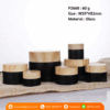 P2668 Matte Black Glass  Jar 60 g with Plastic Bamboo Wooden Grain Lid  กระปุกแก้วสีดำ 60 กรัมพร้อมฝาพลาสติกลายไม้